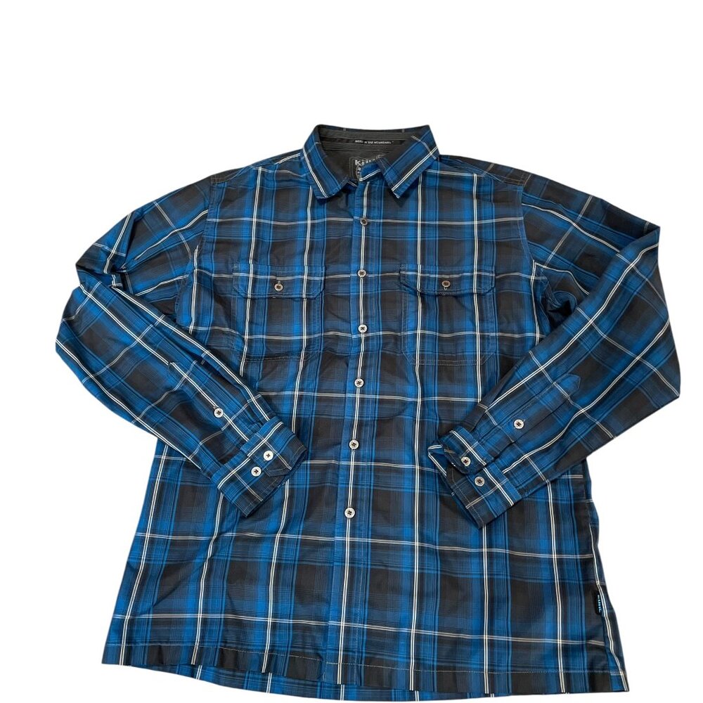 Kuhl Eluxur Born In The Mountains Blue Plaid Long Sleeve Shirt Men's Sz Med